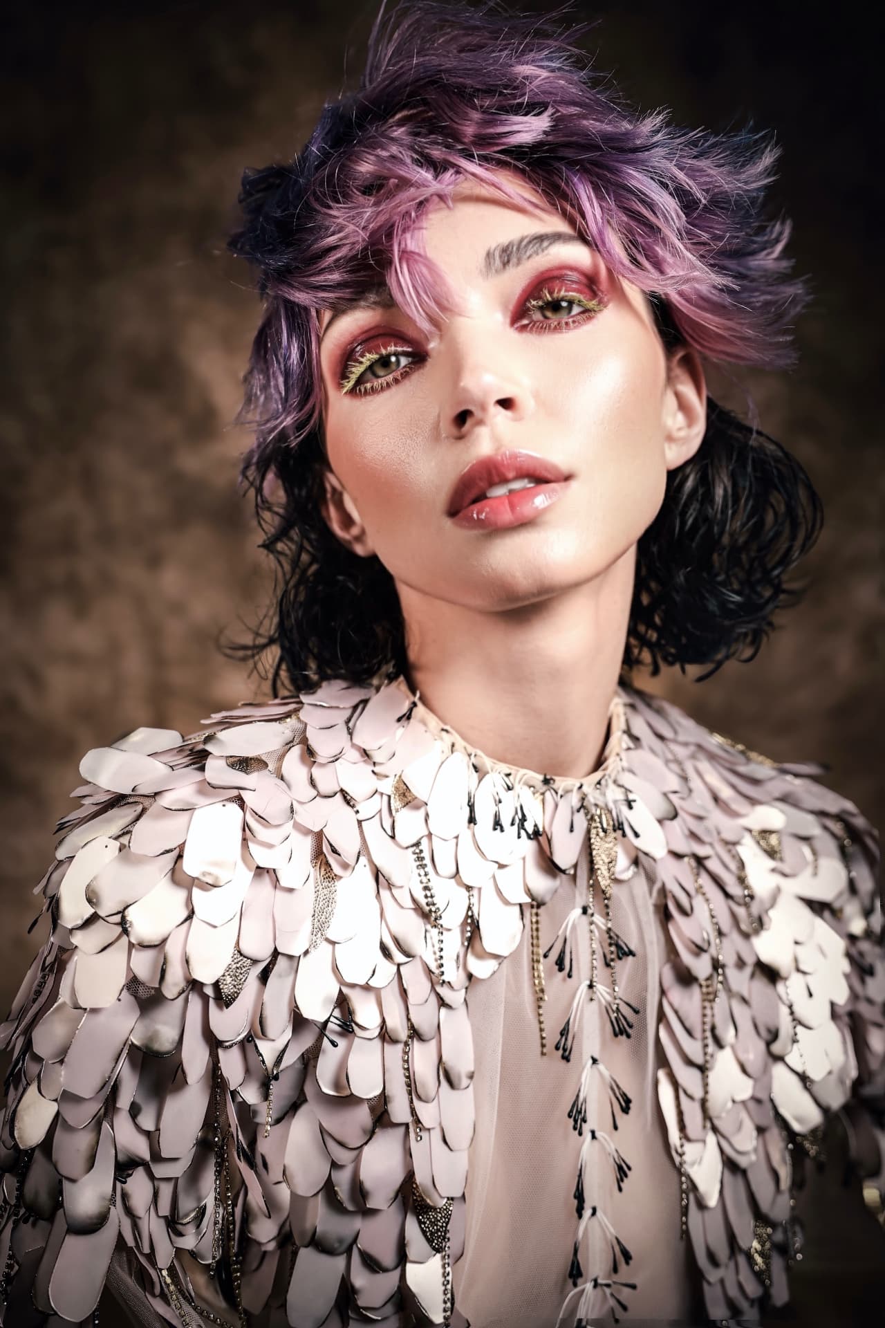 Full-length view of a braided hair art creation